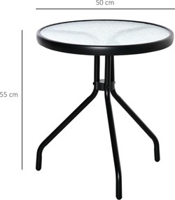 Outsunny Stolik boczny ogrodowy, odporna na warunki pogodowe ława z blatem ze szkła, stolik balkonowy z metalu Ø50x55H cm | Aosom PL