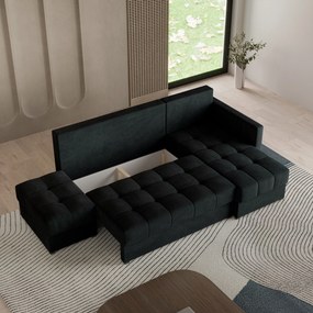 Masseno Narożnik LUMARI z funkcją spania i pojemnikiem na pościel Narozniki L, Rozkładana sofa - Czarny, KRONOS 07