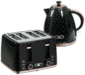 HOMCOM Zestaw kuchenny 2-w-1, toster i czajnik, kilka opcji, 1,7 L, 4 kromki jednocześnie, plastikowy, czarny