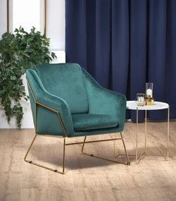 SOFT 3 fotel wypoczynkowy złoty stelaż, ciemny zielony, tkanina velvet