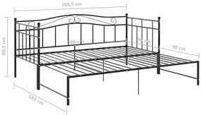 Czarne metalowe łóżko rozkładane 90x200 cm - Delkis