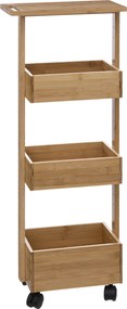 Wąski regał łazienkowy na kółkach, bambus, 4 poziomy