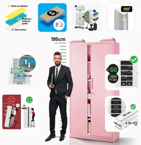 Szafa na dokumenty biurowa metalowa pudrowy róż: Fresh Style JAN H, 900 x 1950 x 400 mm