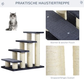 PawHut Schody dla kota lub psa 4-stopniowe z sizalu Szare schodki do wspinania | Aosom PL
