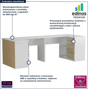 Biurko dwuosobowe komputerowe białe + dąb sonoma T2-D65