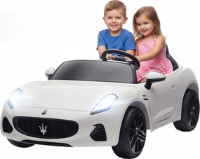 AIYAPLAY Maserati elektryczny samochód dla dzieci, 2-osobowy, zasilanie 12V, pilot, światła LED, funkcja muzyczna, Biały