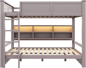 Łóżko piętrowe 160x200 cm - z szafkami do przechowywania - z LED - z barierkami i schodami - Brązowy (materac nie w zestawie)