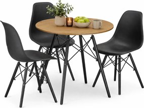 Zestaw okrągły mebli stół dąb i 3 krzesła do jadalni 2 kolory S4-E99