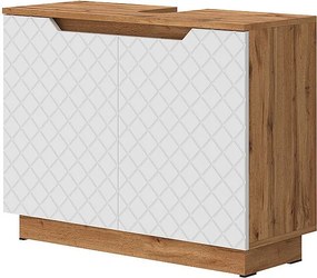 Szafka pod umywalkę dąb/biały ze strukturą płytek 79.6x32x62.1 lotta