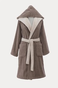 Damski krótki szlafrok LEAF s kapturem L Brązowy