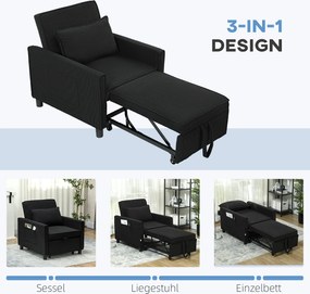 HOMCOM Rozkładany fotel, regulowany, 3 pozycje, Pokrycie z sztruksu, do 120 kg, Czarny