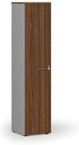 Szafa biurowa wąska PRIMO GRAY, 1781 x 400 x 420 mm, szary/orzech
