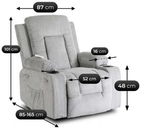 Fotel Masujący BOX 2 Rozkładany z Podnóżkiem Szary Nowoczesny