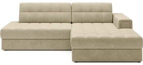 Jasnobrązowy aksamitny rozkładany narożnik (prawostronny/z szezlongiem) Blezalt – ELTAP