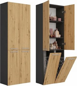 Słupek łazienkowy NEL 2K DD | Antracyt/Dąb Artisan | 60x30x174 cm | Regał, Półki