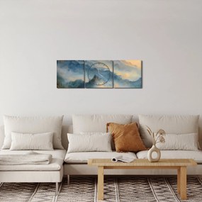 Obraz - Malowany górski krajobraz (z zegarem) (90x30 cm)