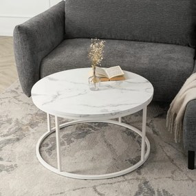 Stolik Kawowy AGNES MAX 80 cm Biały Marmur Nowoczesny