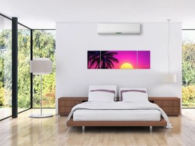 Obraz - Fioletowy zachód słońca z palmą (170x50 cm)