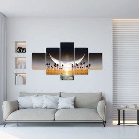 Obraz - Księżyc nad palmami (125x70 cm)