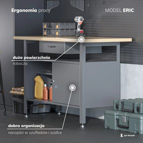 Stół warsztatowy ERIC, 1200 x 850 x 600 mm, antracytowo-czerwony
