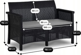 Zestaw mebli ogrodowych Selvo 089 - sofa 2-osobowa, 2 fotele i stolik kawowy, czarny/szary
