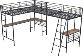 90 x 200 Łóżko piętrowe 2,5 cm - metalowe - czarne - materac nie jest wliczony w cenę