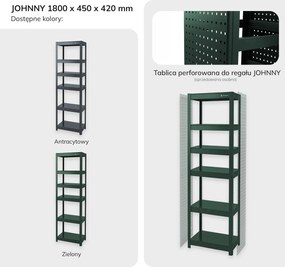 Regał metalowy wąski zielony: JOHNNY, 1800 x 450 x 420 mm