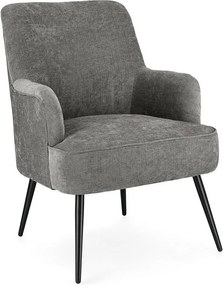 Fotel z ciemnoszarej tkaniny i stalowymi nogami pomalowanymi na czarno - ERNESTINE