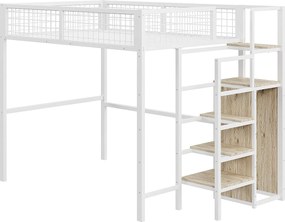 Łóżko antresola 140 x 200 cm z szafą i drabinką - Metal i MDF - dla dzieci - Białe
