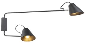 Designerski Kinkiet / Lampa scienna czarny 2-punktowy regulowany - Lune Retro Oswietlenie wewnetrzne