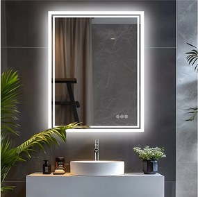 Lustro łazienkowe prostokątne LED z 3 regulowanymi kolorami oświetlenia 90x70cm