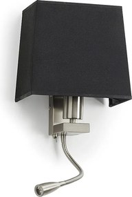 Kinkiet FIRENZE w stylu klasycznym - wys. 43 cm - E27 60W + 3W LED SMD - 1x wł./wył. - stal i bawełna - nikiel satynowy i biały - IP20