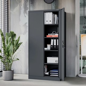 Metalowa szafa do biura głęboka Jan D600, 90x60x185 cm, antracyt