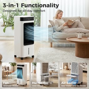 HOMCOM Mobilna chłodnica powietrza, 3-w-1 chłodzenie ewaporacyjne z 7-litrowym zbiornikiem, funkcja oscylacji 48°, biały | Aosom PL