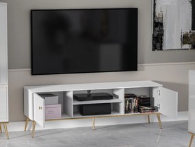 Szafka RTV 160 cm Goldin 06, biały połysk / złoty