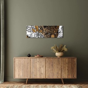 Obraz - Lampart pośród kwiatów (z zegarem) (90x30 cm)