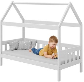 Białe drewniane łóżko ze stelażem dla dziecka C9-W73
