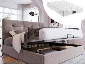 Łóżko ze schowkiem 140 x 200 cm - welur - szare + materac