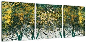 Obraz - Jelenie w zielonym lesie (z zegarem) (90x30 cm)