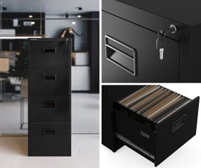 Metalowa szafka kartotekowa 46x62x132 cm Sara V4, czarna