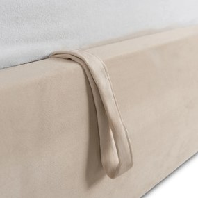 Łóżko Tapicerowane 160x200 cm HAGA ze Stelażem i Pojemnikiem Dwuosobowe Welurowe Kremowe