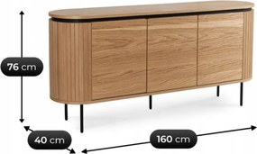 Komoda do Salonu BECK 160 cm Dąb Trzydrzwiowa Ryflowana Nowoczesna