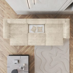 Masseno Narożnik SARMO z funkcją spania i pojemnikiem na pościel Narozniki U, Rozkładana sofa - Kremowy, TILIA 03