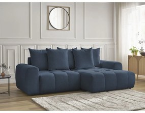 Niebieski rozkładany/ze schowkiem narożnik z tkaniny szenilowej (prawostronny/z szezlongiem) Roxelane – Bobochic Paris