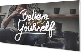 Szklany Panel Człowiek i Napis