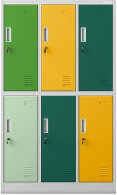 Szafka szkolna BHP szaro-wielokolorowa: 6-komorowa IGOREK, 900 x 1500 x 450 mm