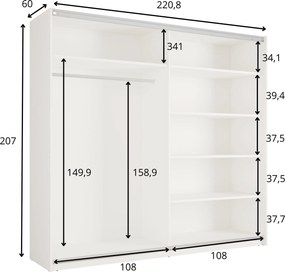 Szafa Przesuwna RADEN 221 cm z Lustrem Szafa Dwudrzwiowa, Biały