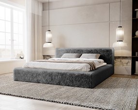 Emporius Alros łóżko tapicerowane 160x200 cm - tkanina futerkowa, łóżko dwuosobowe z pojemnikiem, ciemny szary (Lapit 16)