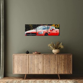 Obraz - czerwony Mercedes (z zegarem) (90x30 cm)