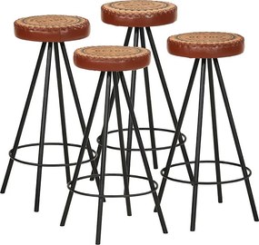Zestaw 4 Stołków Barowych z Prawdziwej Skóry Styl Industrialny Brązowy i Czarny 30 x 76 cm